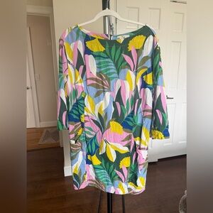 Boden Laurie Linen Floral & Leaf Print Shift Dress 12